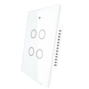 A white wall mounted light switch with four buttons.