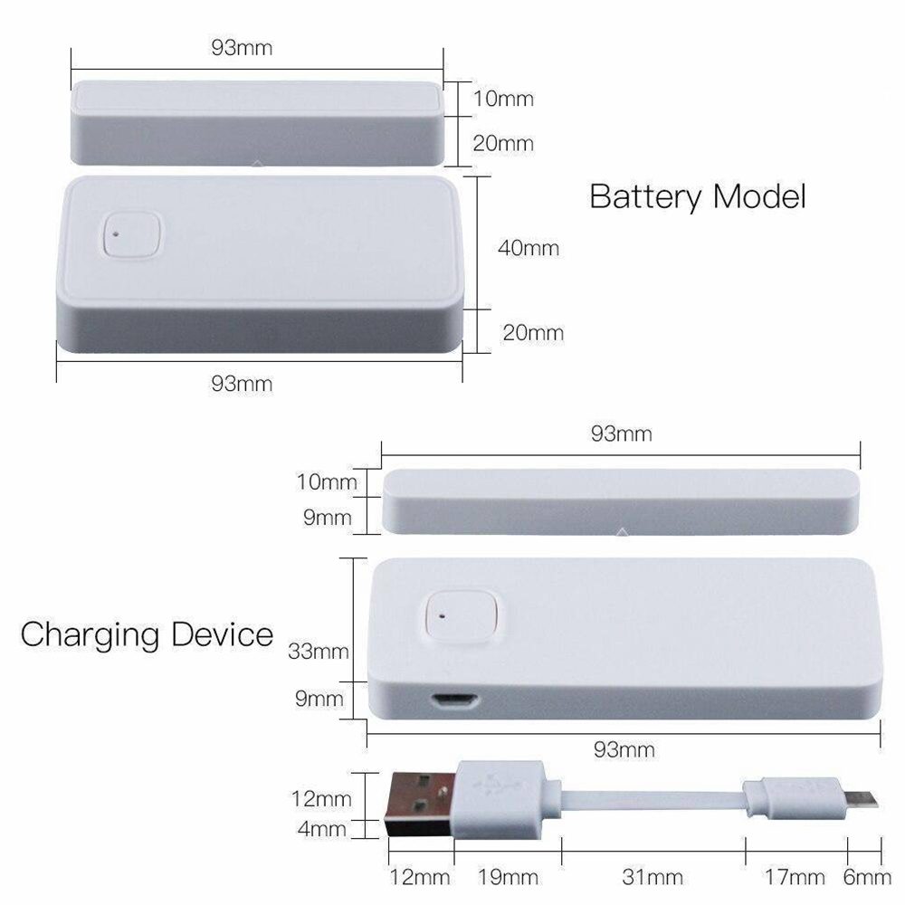 A diagram of the size and length of a battery charger.