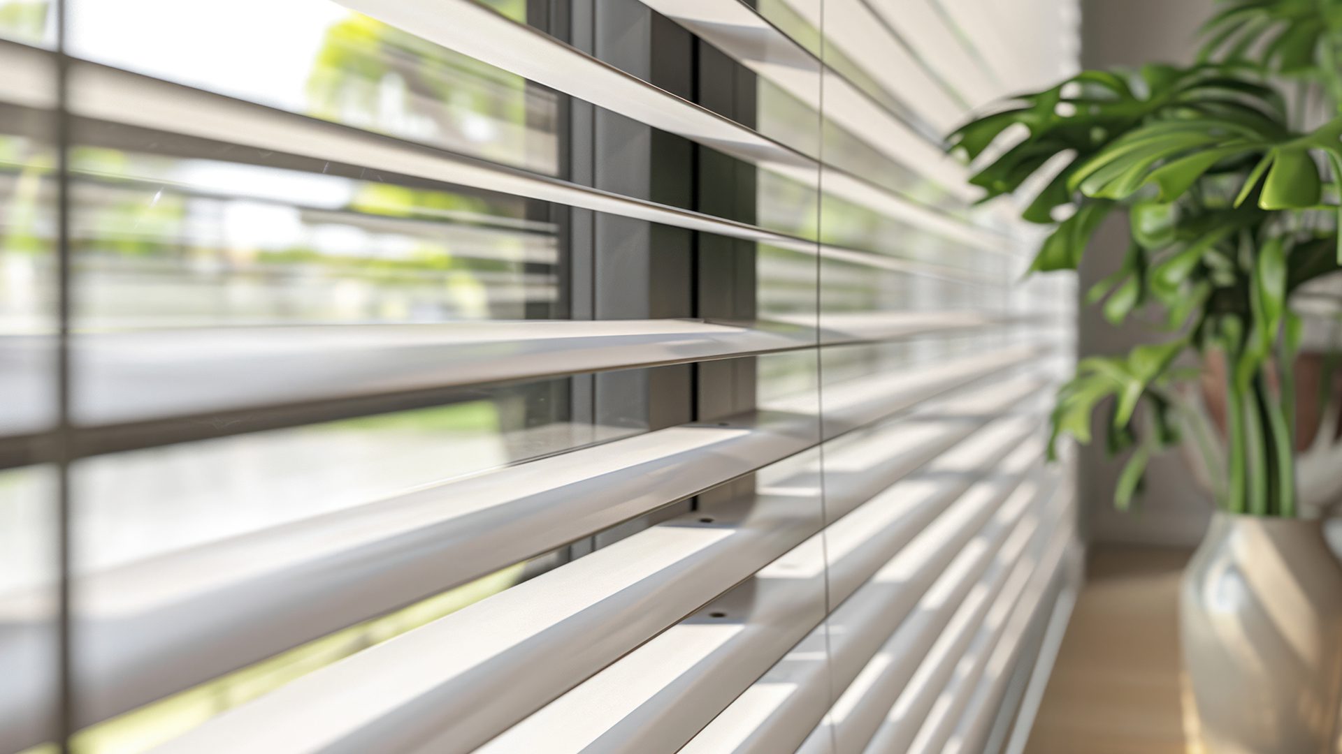 A window with blinds on the outside of it