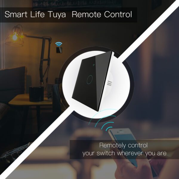 A smart life tuya remote control is shown on the left and the right side of the image.